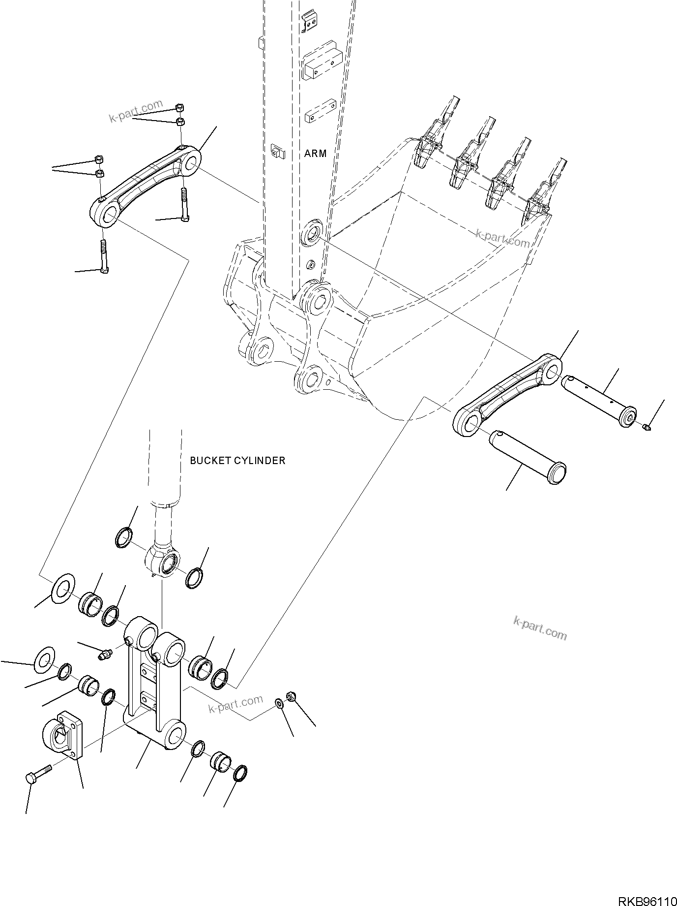 Komatsu parts book diagram for PW98MR-11E0 S/N F30001 AND UP: BUCKET LINKAGE