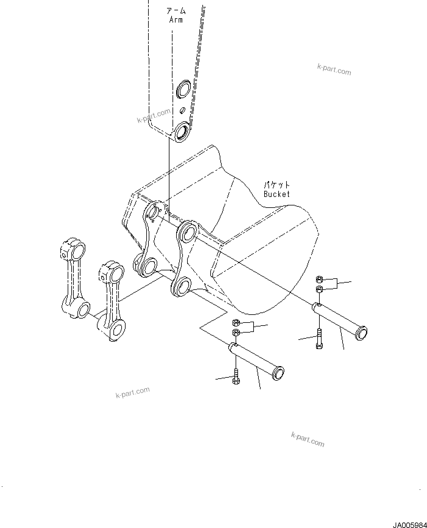 Komatsu parts book diagram for PW98MR-11E0 S/N F30001 AND UP: BUCKET PIN