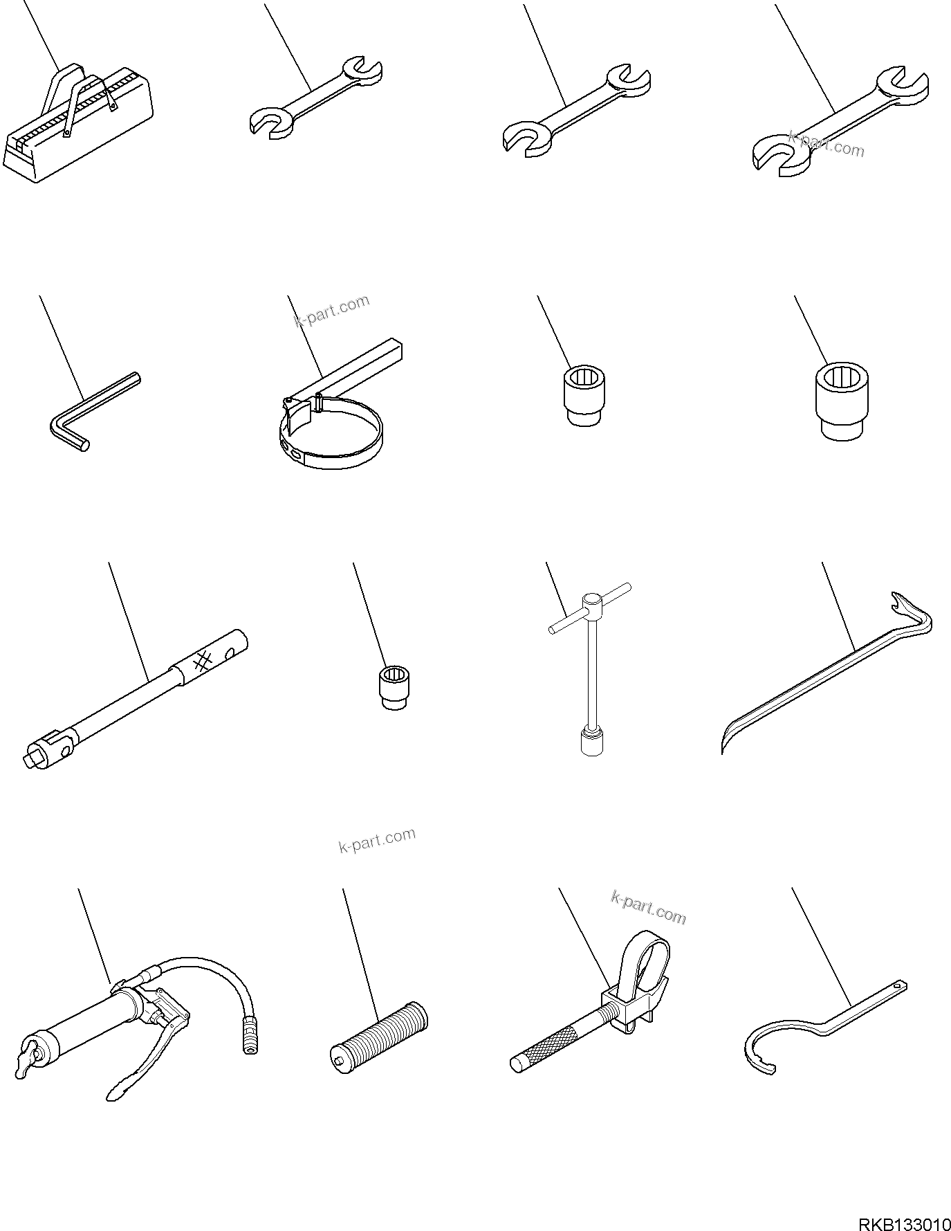 Komatsu parts book diagram for PW98MR-11E0 S/N F30001 AND UP: GENERAL TOOL SET, TOOLS