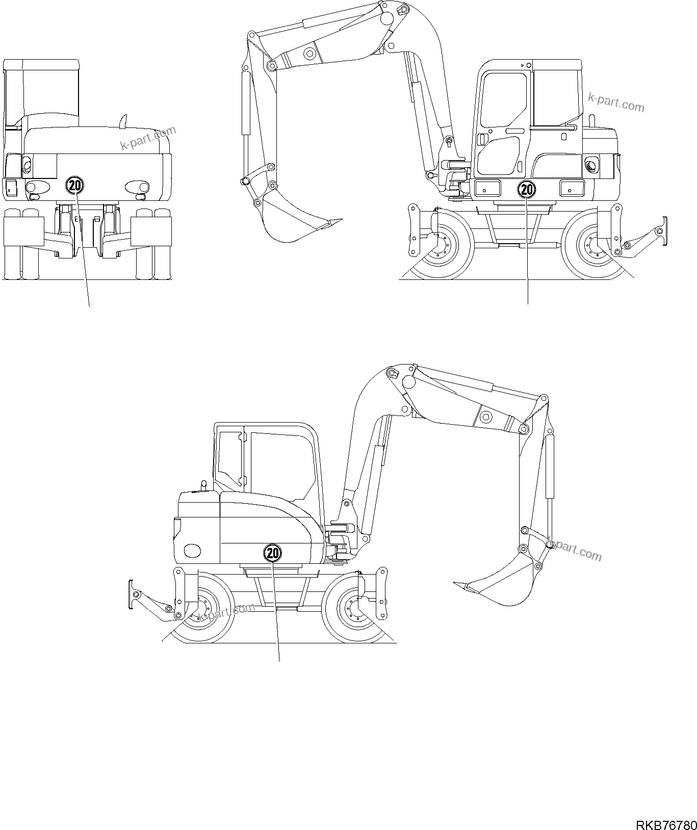 Komatsu parts book diagram for PW98MR-11E0 S/N F30001 AND UP: EQUIPMENT (FOR ROAD CIRCULATION) (TUV) (20 KM/H), EQUIPMENT (3/3)