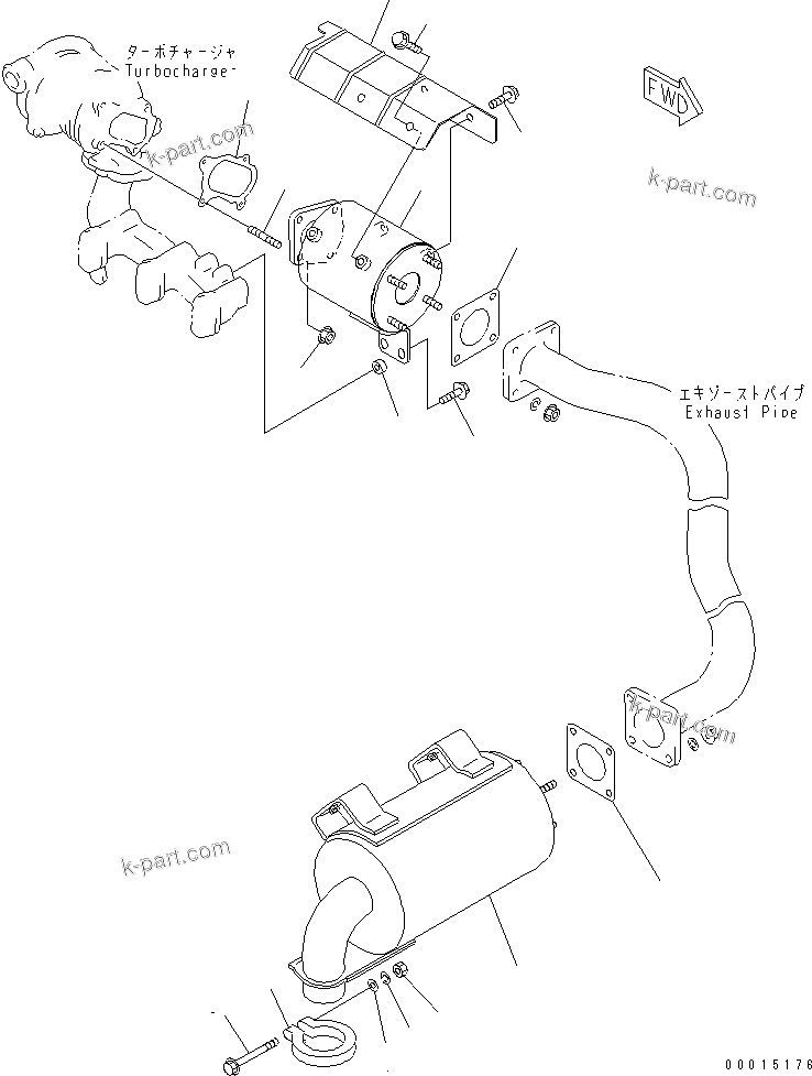 Komatsu parts book diagram for S3D84-5X-AB S/N 00461-UP: MUFFLER AND MOUNTING