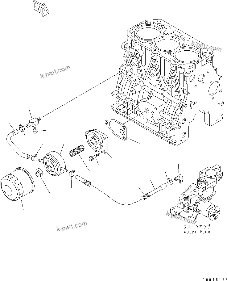 Komatsu parts book diagram for S3D84-5X-AB S/N 00461-UP: OIL FILTER AND OIL COOLER
