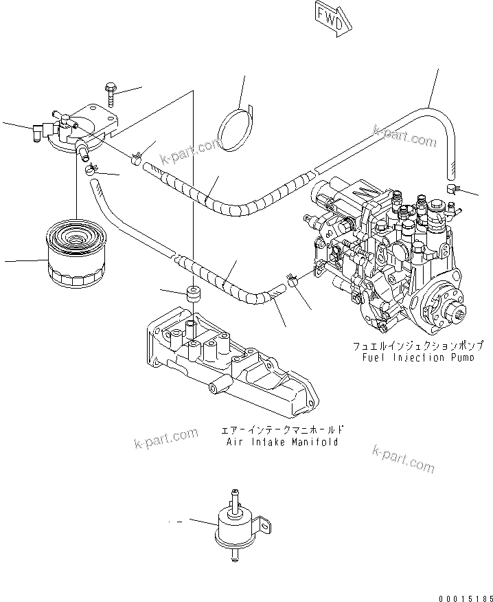 Komatsu parts book diagram for S3D84-5X-AB S/N 00461-UP: FUEL FILTER AND PIPING