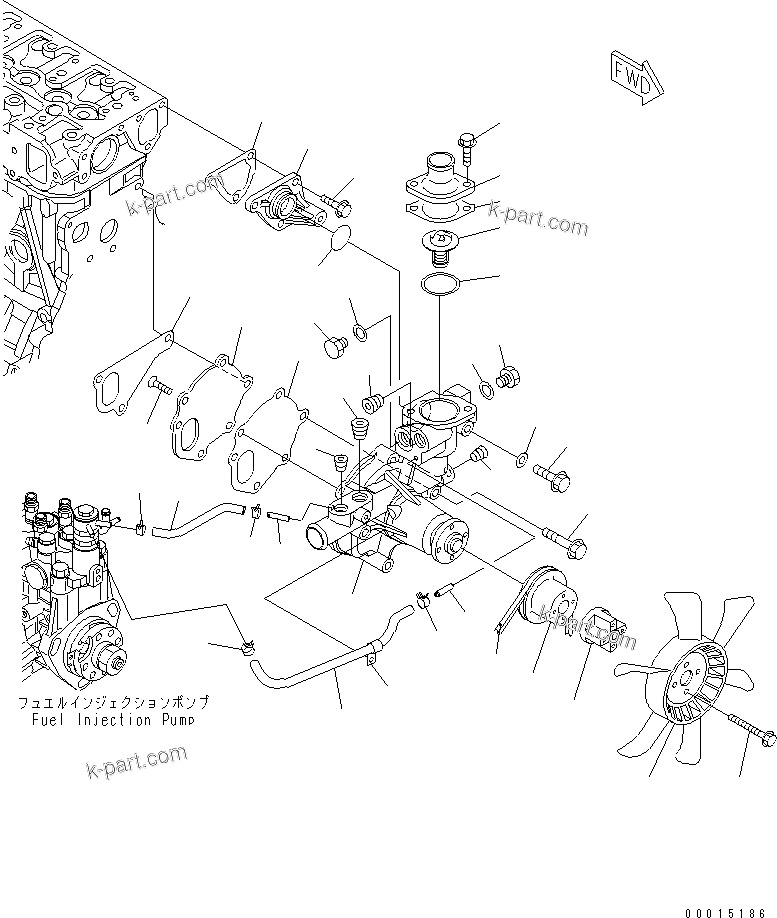 Komatsu parts book diagram for S3D84-5X-AB S/N 00461-UP: WATER PUMP AND COOLING FAN