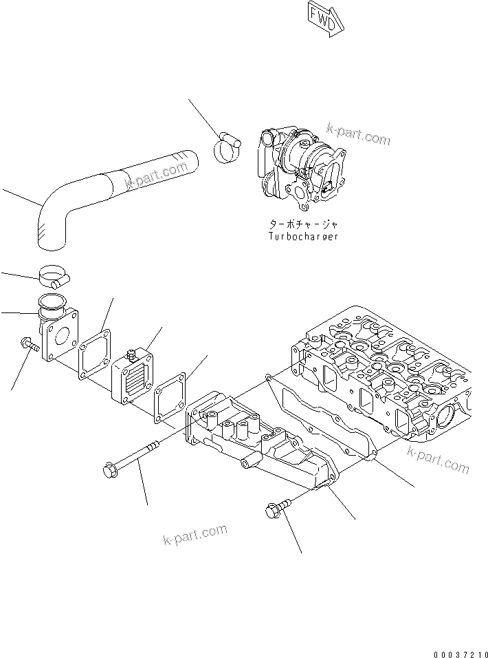 Komatsu parts book diagram for S3D84E-5P-BA S/N 05382-UP: AIR INTAKE MANIFOLD AND CONNECTION