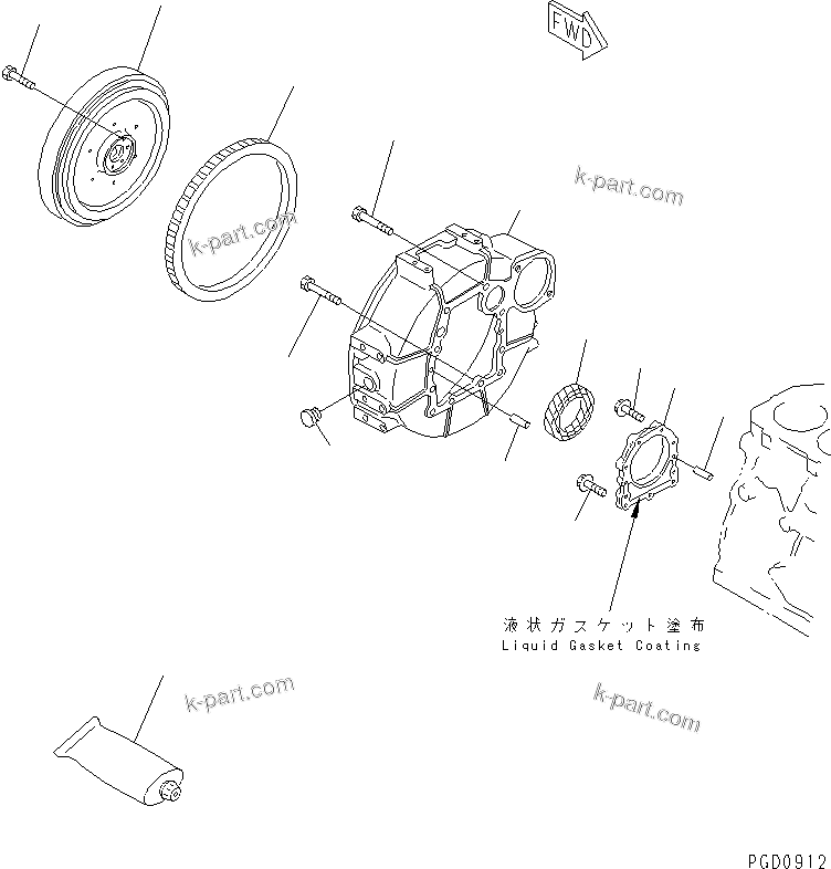 Komatsu parts book diagram for S3D84E-5P-BA S/N 05382-UP: FLYWHEEL AND FLYWHEEL HOUSING