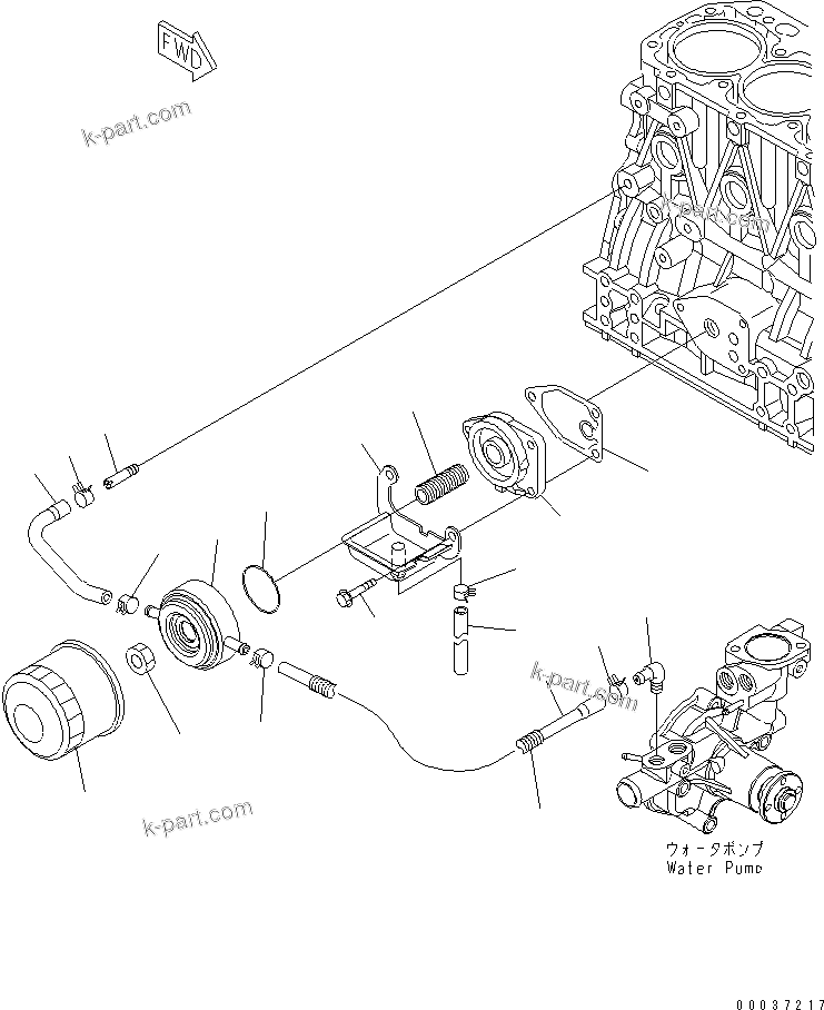 Komatsu parts book diagram for S3D84E-5P-BA S/N 05382-UP: OIL FILTER AND OIL COOLER