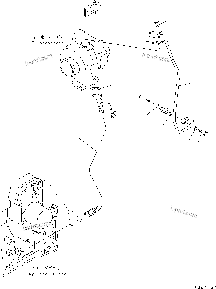 Komatsu parts book diagram for S4D102E-1F S/N 26200163-UP: TURBOCHARGER OIL PIPING(#26277270-)