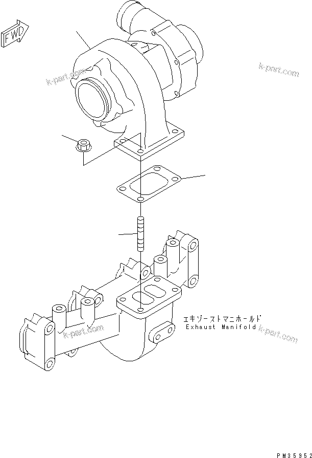 Komatsu parts book diagram for S4D102E-1F S/N 26200163-UP: TURBOCHARGER MOUNTING(#26200163-26233151)