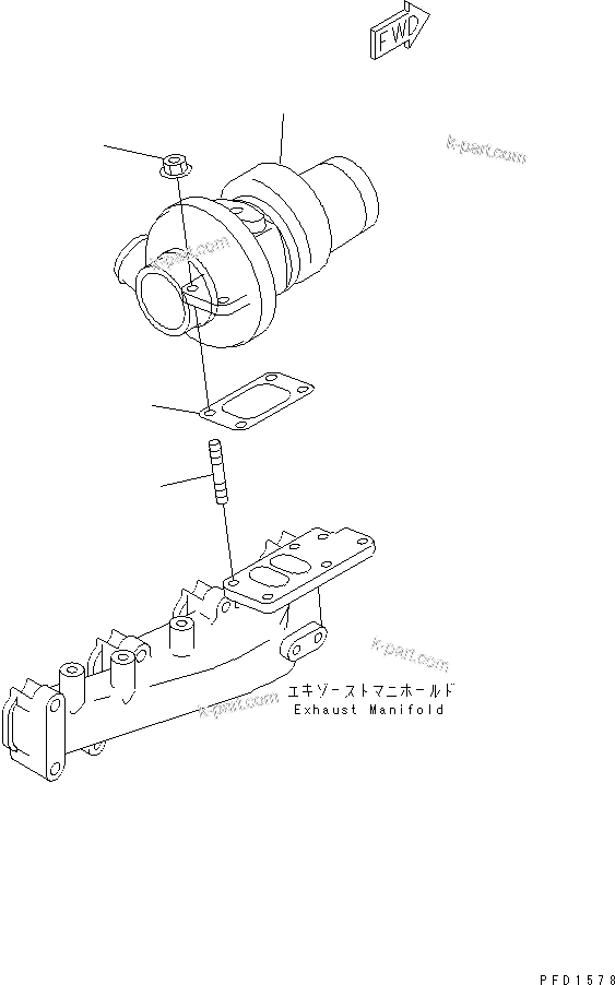 Komatsu parts book diagram for S4D102E-1F S/N 26200163-UP: TURBOCHARGER MOUNTING(#26203202-26233151)