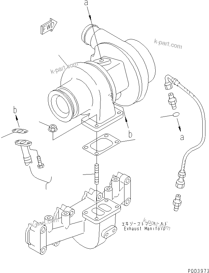 Komatsu parts book diagram for S4D102E-1F S/N 26200163-UP: TURBOCHARGER MOUNTING(#26233152-)