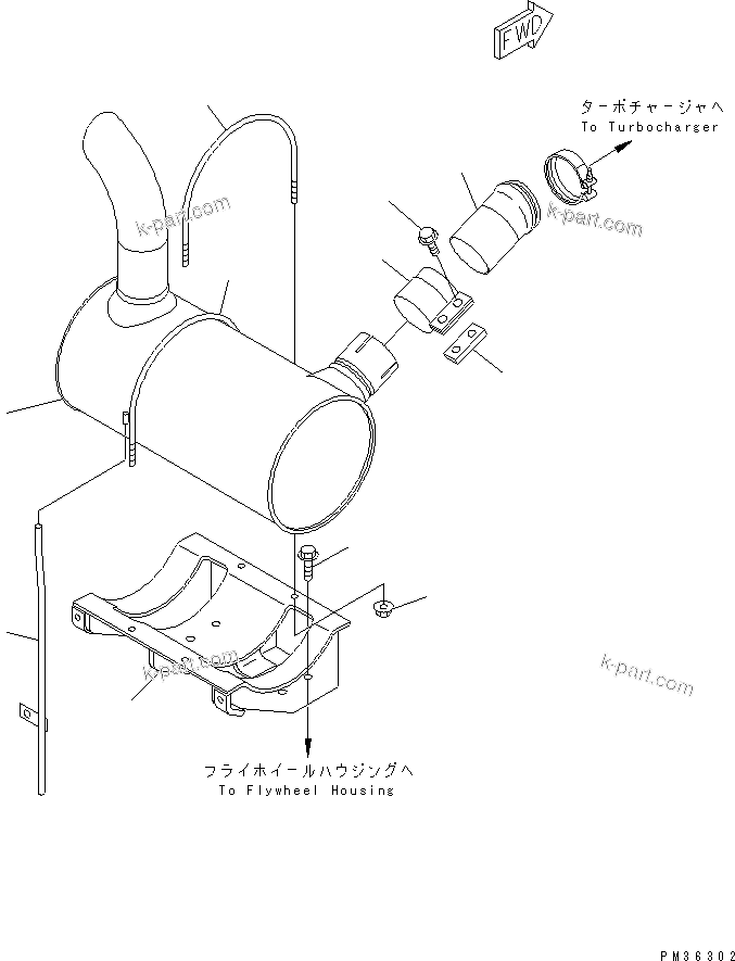 Komatsu parts book diagram for S4D102E-1F S/N 26200163-UP: MUFFLER(#26200163-26220139)