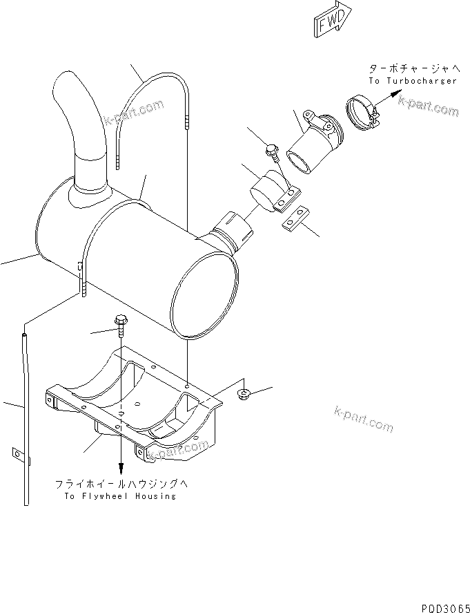 Komatsu parts book diagram for S4D102E-1F S/N 26200163-UP: MUFFLER(#26220140-26244933)