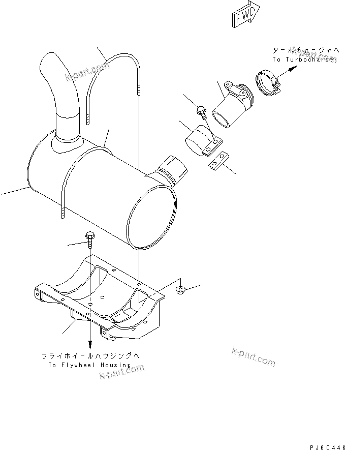 Komatsu parts book diagram for S4D102E-1F S/N 26200163-UP: MUFFLER(#26257282-)