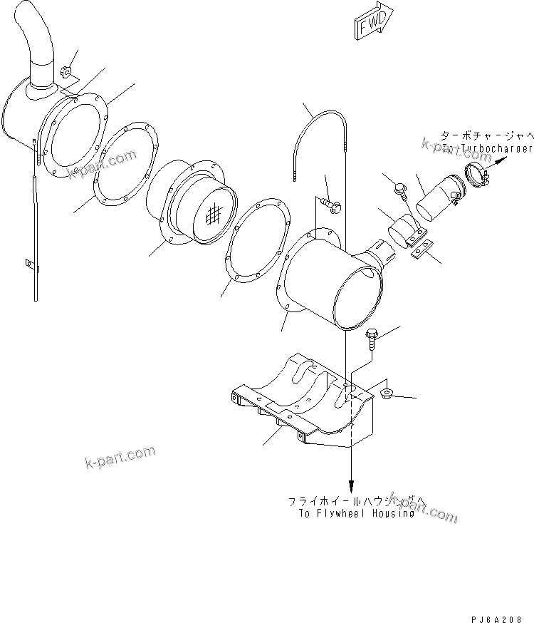 Komatsu parts book diagram for S4D102E-1F S/N 26200163-UP: MUFFLER (CERAMIC TYPE)(#26257282-)