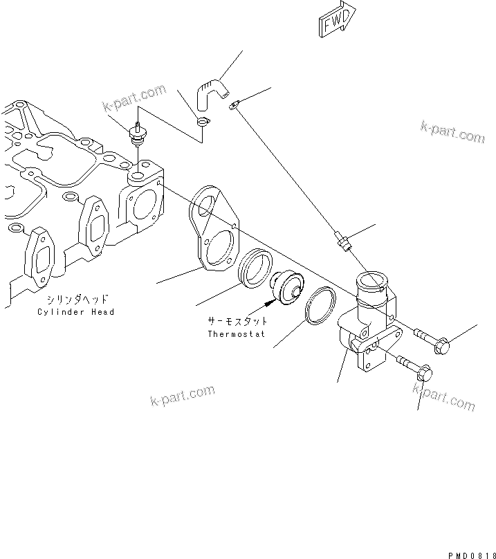 Komatsu parts book diagram for S4D102E-1F S/N 26200163-UP: THERMOSTAT HOUSING(#26200163-26202312)