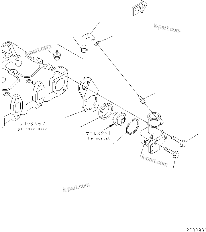 Komatsu parts book diagram for S4D102E-1F S/N 26200163-UP: THERMOSTAT HOUSING(#26202313-)