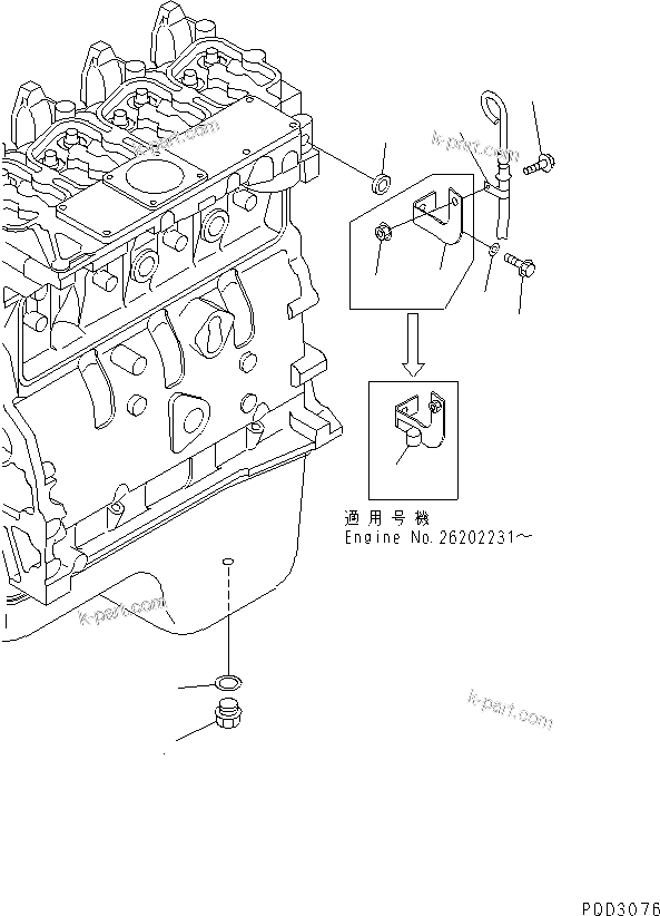 Komatsu parts book diagram for S4D102E-1F S/N 26200163-UP: OIL GAUGE BRACKET(#26200415-)