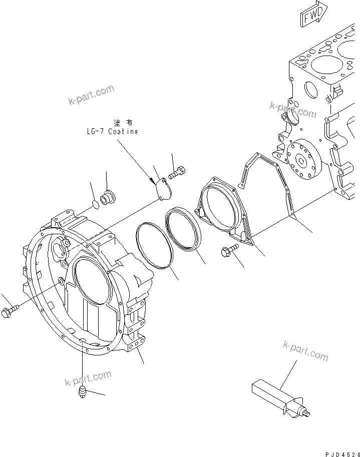 Komatsu parts book diagram for S4D102E-1F S/N 26200163-UP: FLYWHEEL HOUSING(#26244410-)