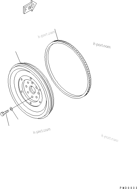 Komatsu parts book diagram for S4D102E-1F S/N 26200163-UP: FLYWHEEL(#26200163-26212899)