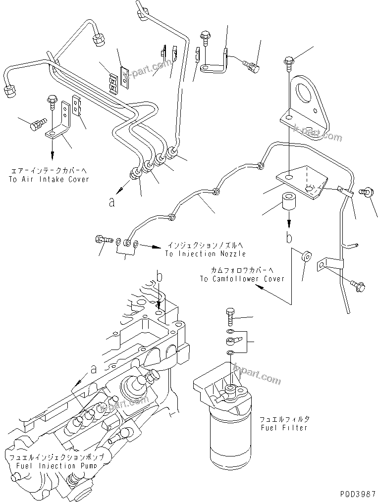 Komatsu parts book diagram for S4D102E-1F S/N 26200163-UP: INJECTION PIPING(#26229925-)