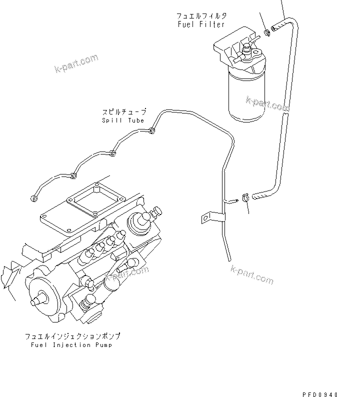 Komatsu parts book diagram for S4D102E-1F S/N 26200163-UP: FUEL RETURN(#26200415-)
