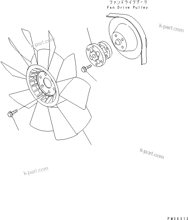Komatsu parts book diagram for S4D102E-1F S/N 26200163-UP: COOLING FAN