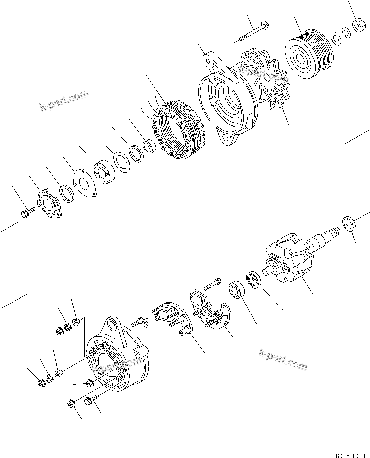 Komatsu parts book diagram for S4D102E-1F S/N 26200163-UP: ALTERNATOR (25A) (INNER PARTS)