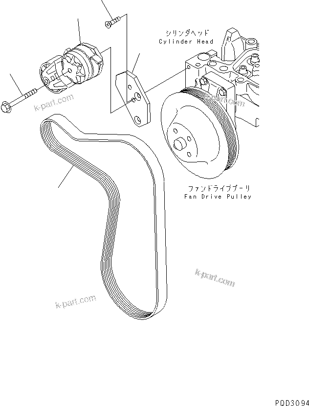Komatsu parts book diagram for S4D102E-1F S/N 26200163-UP: BELT TENSIONER (COOLER SPEC.)(#26200415-)