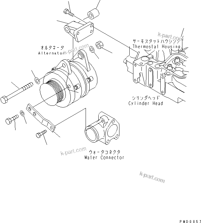 Komatsu parts book diagram for S4D102E-1F S/N 26200163-UP: ALTERNATOR SUPPORT