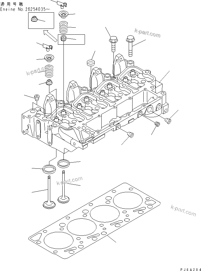 Komatsu parts book diagram for S4D102E-1E-T S/N 26200163-UP: CYLINDER HEAD(#26238879-)