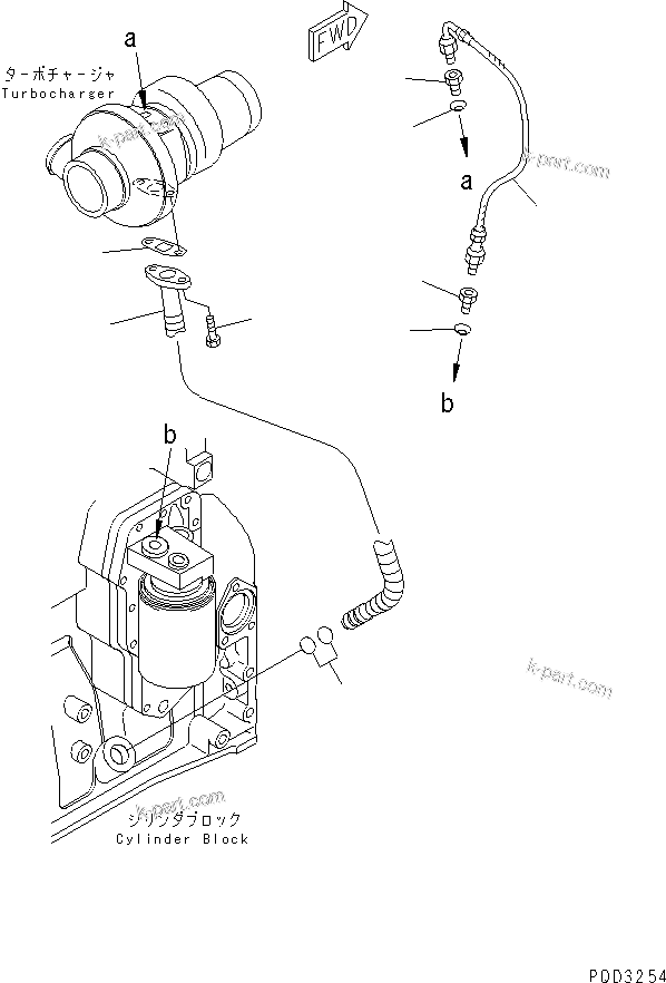 Komatsu parts book diagram for S4D102E-1E-T S/N 26200163-UP: TURBOCHARGER OIL PIPING (FOR 35A AND 60A ALTERNATOR)(#26231225-)