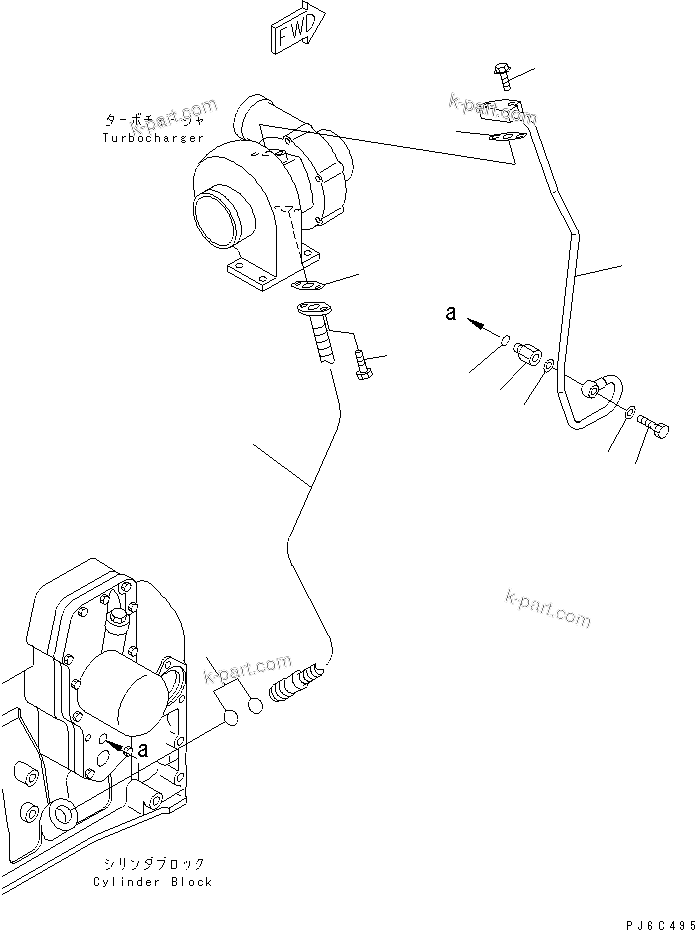 Komatsu parts book diagram for S4D102E-1E-T S/N 26200163-UP: TURBOCHARGER OIL PIPING(#26277270-)