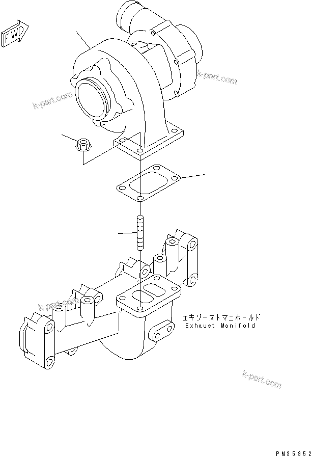 Komatsu parts book diagram for S4D102E-1E-T S/N 26200163-UP: TURBOCHARGER MOUNTING(#26200163-26233151)