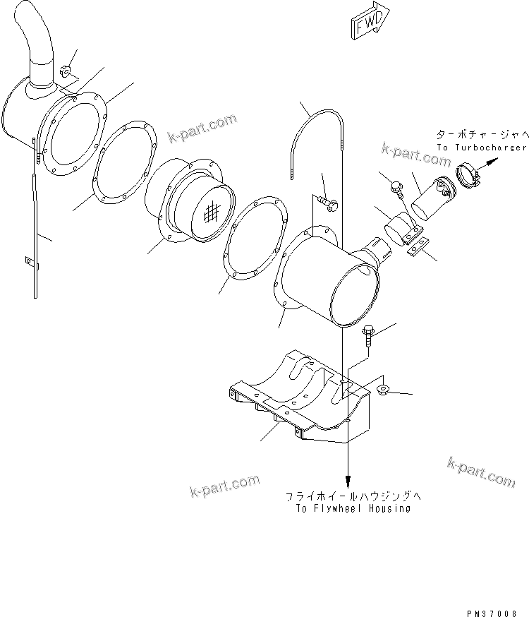 Komatsu parts book diagram for S4D102E-1E-T S/N 26200163-UP: MUFFLER (TUNNEL SPEC.) (CERAMIC TYPE)