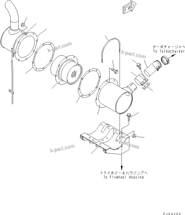 Komatsu parts book diagram for S4D102E-1E-T S/N 26200163-UP: MUFFLER (CERAMIC TYPE)(#26257282-)