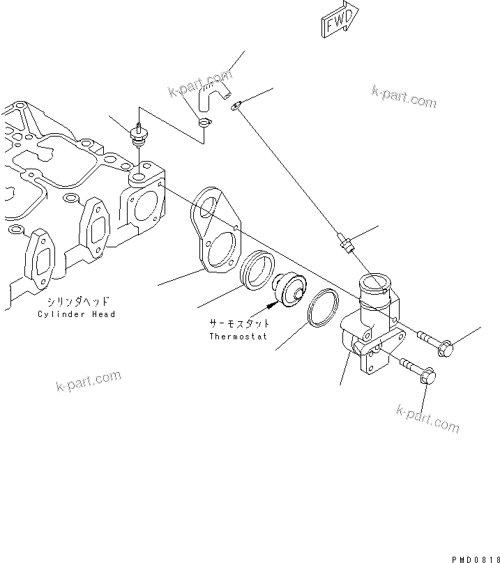 Komatsu parts book diagram for S4D102E-1E-T S/N 26200163-UP: THERMOSTAT HOUSING(#26200163-26202312)