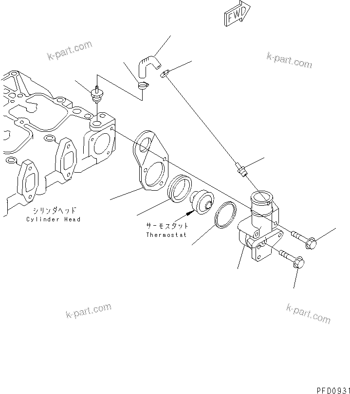 Komatsu parts book diagram for S4D102E-1E-T S/N 26200163-UP: THERMOSTAT HOUSING(#26202313-)