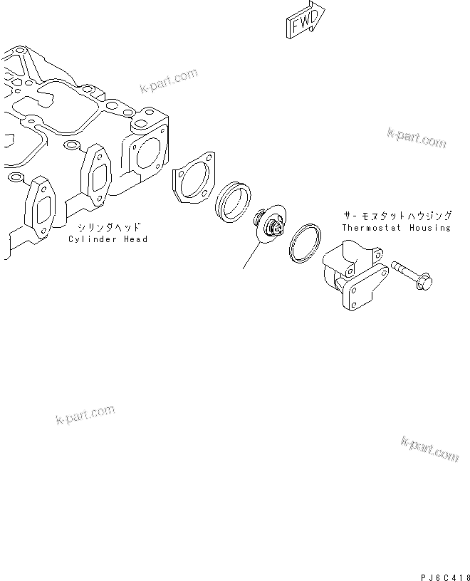 Komatsu parts book diagram for S4D102E-1E-T S/N 26200163-UP: THERMOSTAT(#26295763-)