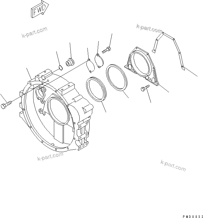 Komatsu parts book diagram for S4D102E-1E-T S/N 26200163-UP: FLYWHEEL HOUSING(#26200163-26240503)