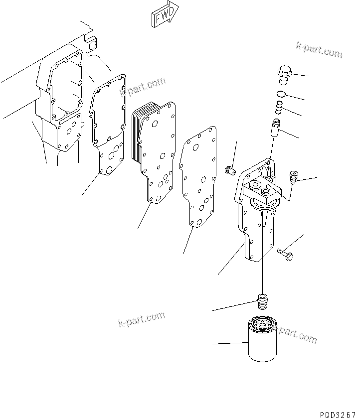 Komatsu parts book diagram for S4D102E-1E-T S/N 26200163-UP: OIL COOLER AND OIL FILTER(#26200278-)