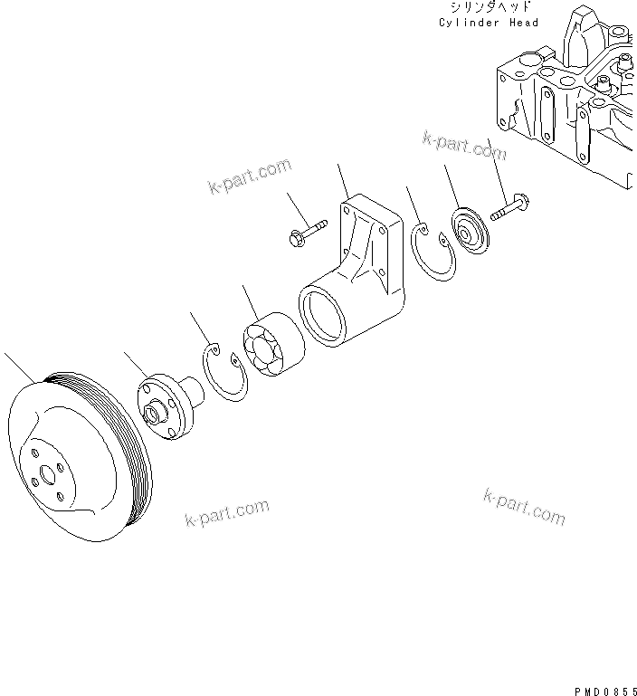 Komatsu parts book diagram for S4D102E-1E-T S/N 26200163-UP: FAN DRIVE PULLEY (HIGH SPEED TYPE)