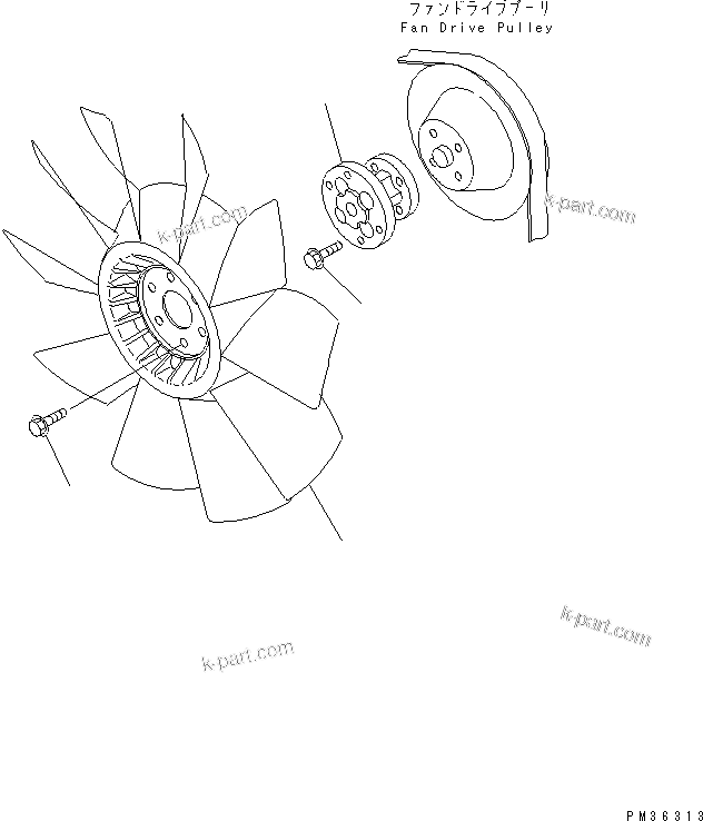 Komatsu parts book diagram for S4D102E-1E-T S/N 26200163-UP: COOLING FAN