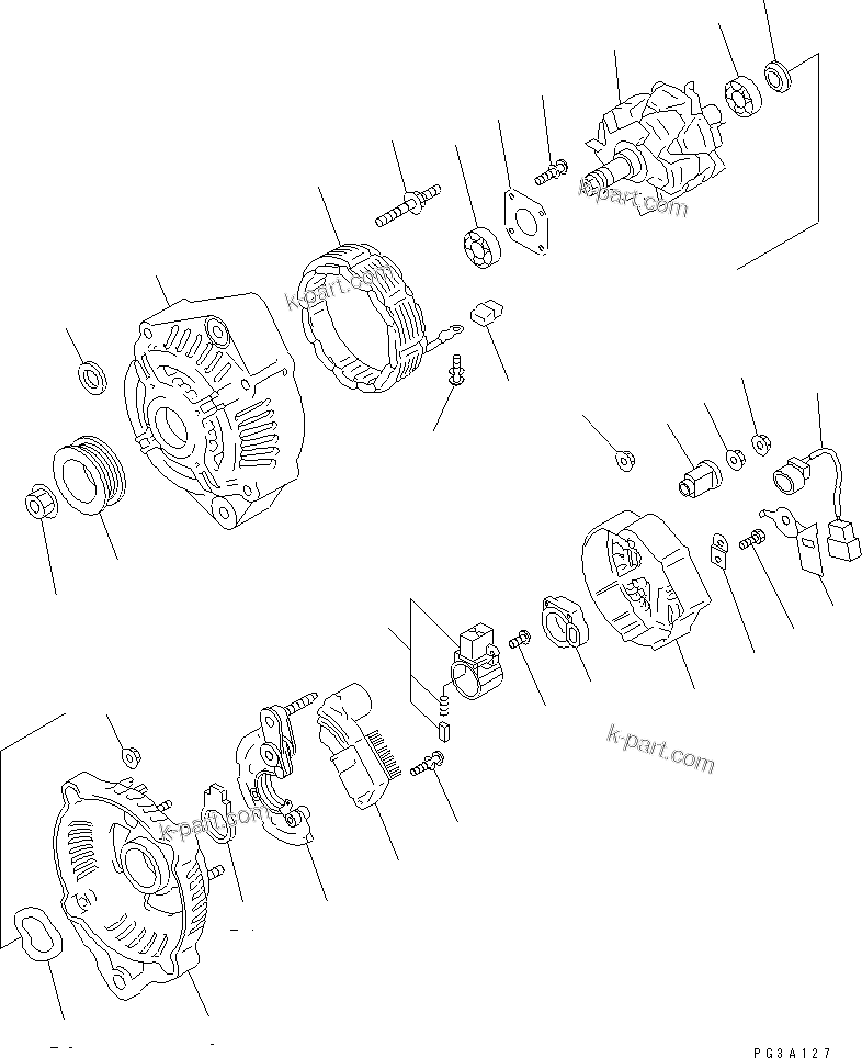 Komatsu parts book diagram for S4D102E-1E-T S/N 26200163-UP: ALTERNATOR (60A) (INNER PARTS)(#26212361-)