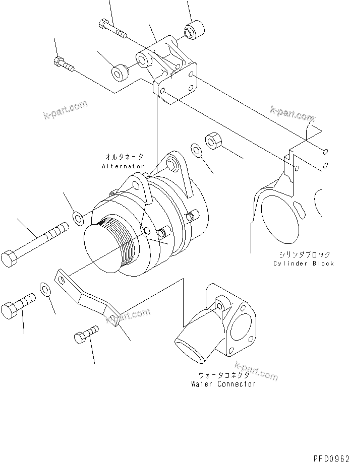 Komatsu parts book diagram for S4D102E-1E-T S/N 26200163-UP: ALTERNATOR SUPPORT(#26200278-26240503)