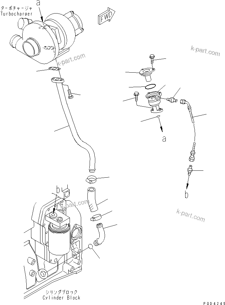 Komatsu parts book diagram for S4D102E-1N S/N 26200163-UP: TURBOCHARGER OIL PIPING(#26239667-)