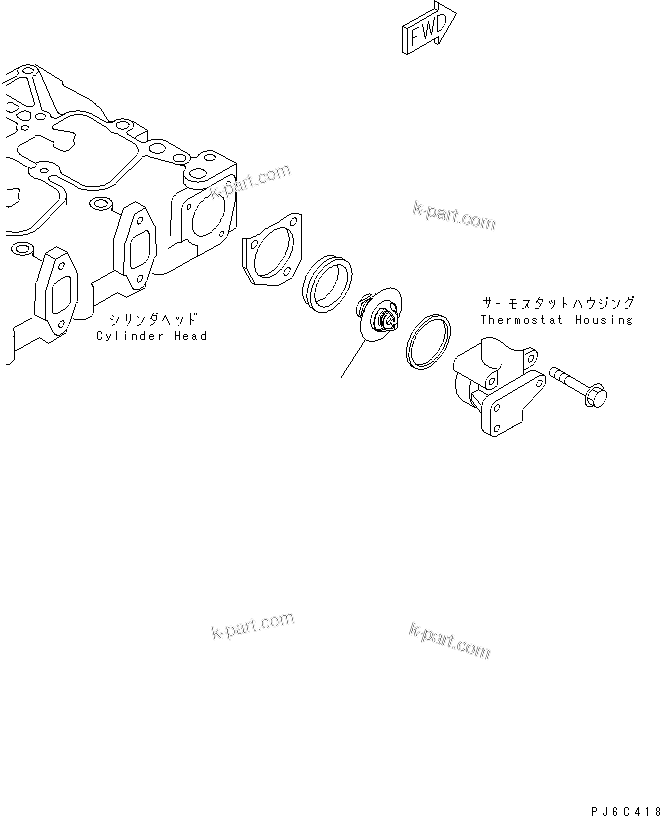 Komatsu parts book diagram for S4D102E-1N S/N 26200163-UP: THERMOSTAT(#26295763-)