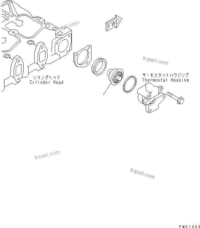 Komatsu parts book diagram for S4D102E-1N S/N 26200163-UP: THERMOSTAT(#26200163-26281220)