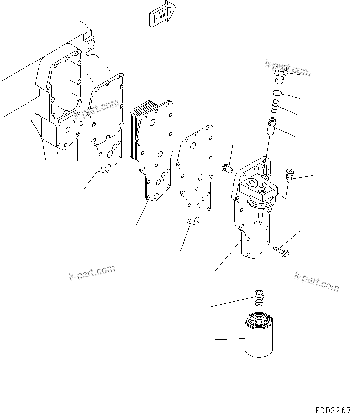 Komatsu parts book diagram for S4D102E-1N S/N 26200163-UP: OIL COOLER AND OIL FILTER(#26200278-26293417)