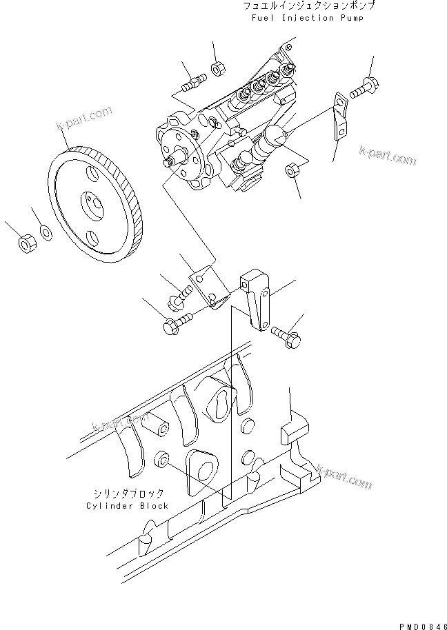 Komatsu parts book diagram for S4D102E-1N S/N 26200163-UP: FUEL INJECTION PUMP MOUNTING
